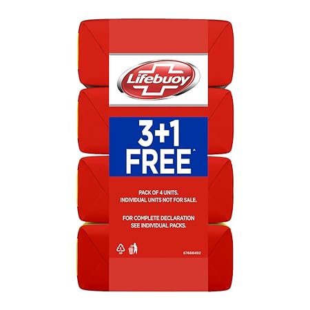 Lifebuoy Total Soap, 125 g (Pack of 4) with (Buy 3 Get 1 Free)