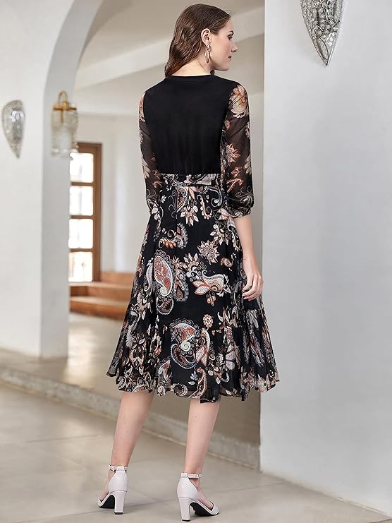 KERI PERRY Dresses for Women, Western Dresses for Women, Dress for Women, Dresses for Women, Midi Dress for Women, Chiffon Western Dress, Black Colour Western Dress