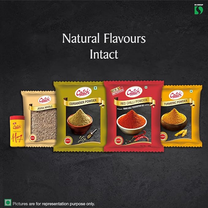 Catch Masala Combo Coriander Powder 200 GMS + Turmeric Powder 200 GMS + Red Chilli Powder 200 GMS + Cumin Whole 200 GMS + Hing 50 GMS(Pack of Five) - Masala/Spice Combo