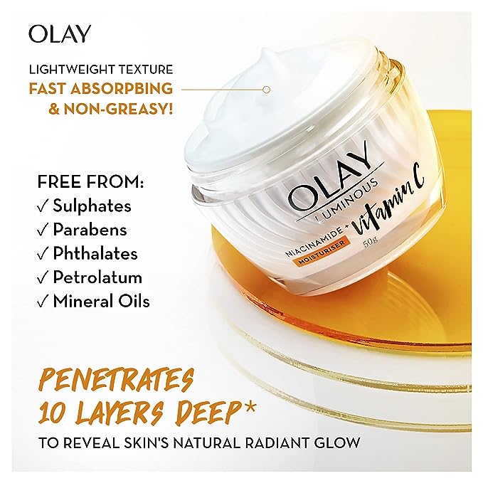 Olay Vitamin C Face Cream with Niacinamide l Normal, Oily, Dry & Combination Skin l Dark Spot Reduction l Even Glow & Smooth Texture l Parabens & Sulphate-free | 50g