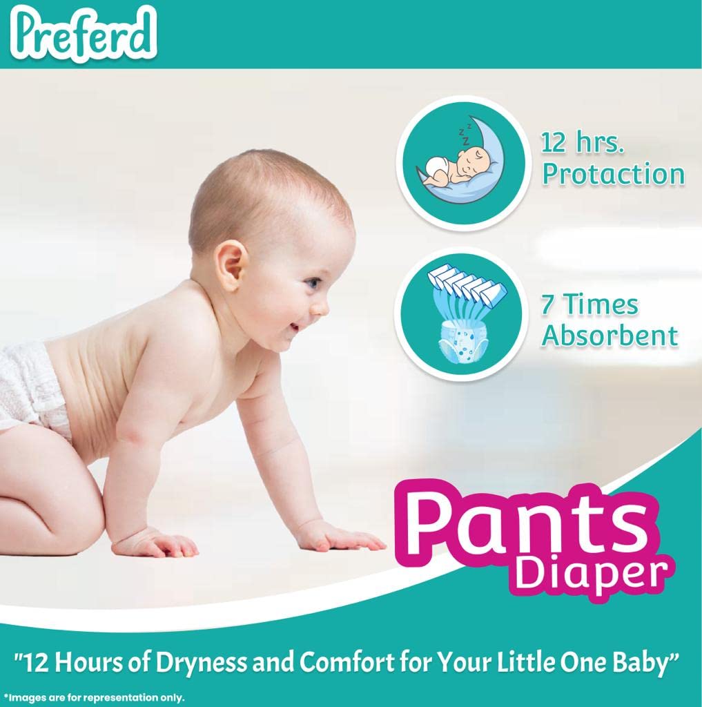 Preferd Baby Diapers Pants Extra Dry, Soft Elastic Waist Grip, Super Absorbent, Up to 12 Hrs. Protection (Pack of 1, 40 Counts) | 8KG Upto 14Kg | Size - Large (L) |