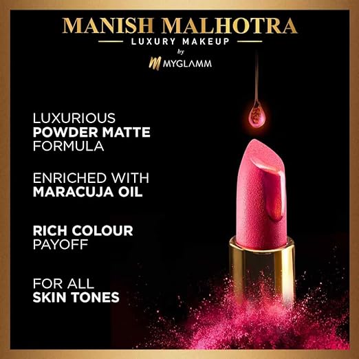 MyGlamm Manish Malhotra Powder Matte Lipstick - Cocoa Addition - 4gm | Chocolate Brown Shade | Long Lasting, Prevents from Sun Damage | Enriched With Antioxidant-Rich Maracuja Oil