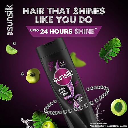 Sunsilk Stunning Black Shine Shampoo 340 ml, With Amla + Oil & Pearl Protein, Gives Shiny, Moisturised, Fuller Hair