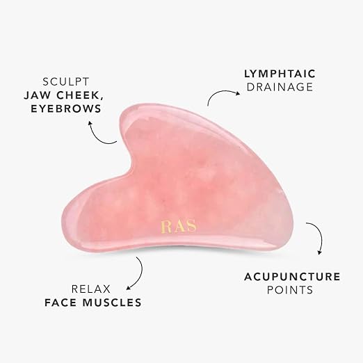 RAS Luxury Oils Rose Quartz Gua Sha; Made With 100% Authentic Rose Quartz Crystal; Lifts & Contours, Improves Skin Elasticity, Reduce Fine Lines & Wrinkles; Pack of 1