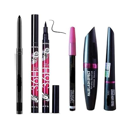 JAAYANSHA TYA 6155 Makeup Kit and 7 Pink Makeup Brushes Set, 36H, 3in1 Eyeliner, Mascara, Eyebrow Pencil, 1 Kajal,1 Pink Blender, 1 Hair Dryer with 1 Hair Straightener - (Pack of 16)