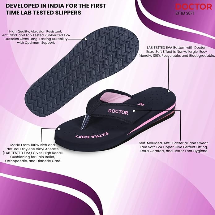 DOCTOR EXTRA SOFT Doctor Slippers for Women Orthopedic Diabetic Pregnancy Non Slip Lightweight Comfortable Flat Casual Stylish Dr Chappals and House Flip flops For Ladies and Girl’s D-22