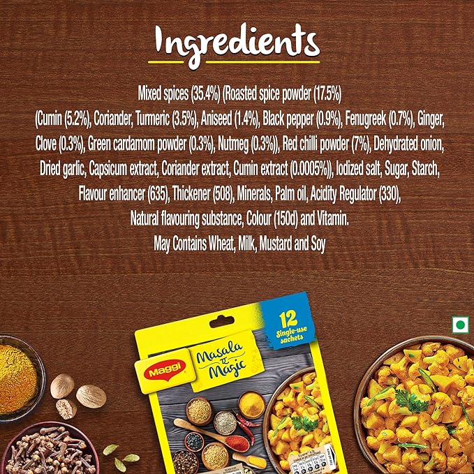 MAGGI Masala-ae-Magic Vegetable Masala, 72g Pouch (6g x 12 Sachets) | All in One Masala for Dry Vegetables, Paneer, Dal & more