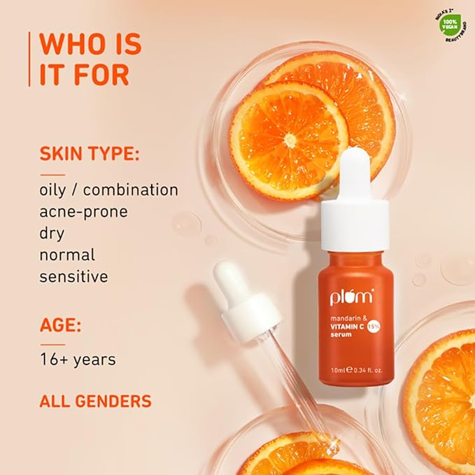 Plum 15% Vitamin C Face Serum | Boosts Glow | Reduces Dark Spots & Hyperpigmentation | with Pure Ethyl Ascorbic Acid | Lightweight & Quick-absorbing | Fragrance-Free | 10 ml