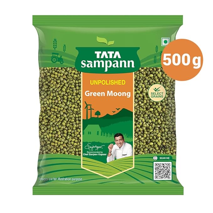 Tata Sampann Unpolished Green Moong Dal (Whole), 500g