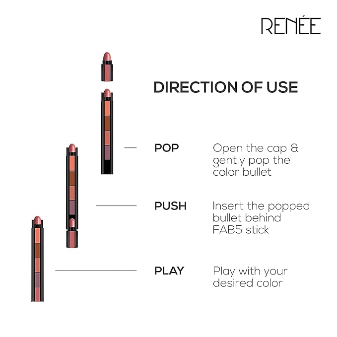 RENEE Fab 5 Nude 5 in 1 Lipstick 7.5gm - Five Shades in One -long Lasting, Matte Finish - Non Drying Formula With Intense Color Payoff - Compact & Easy to Use