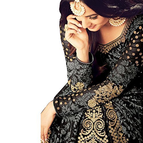 Jureto Women's Faux Georgette Semi Stitched Top with Stitched Faux Georgette Bottom and Faux Georgette Dupatta Embroidered Straight Kurta Dress