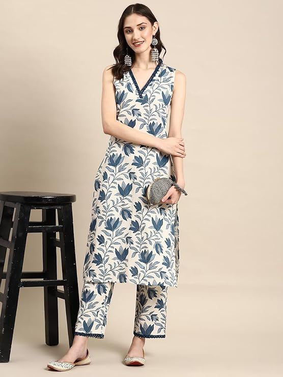 rytras Women's Cotton Printed Straight Kurta and Pant Set