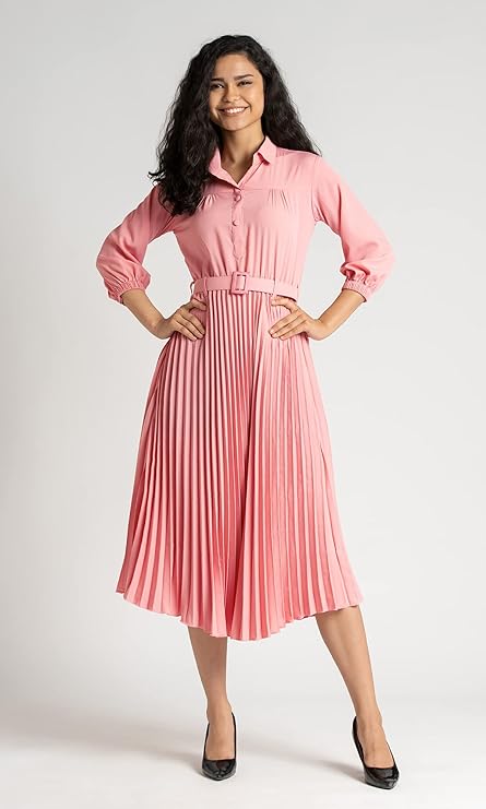 AASK Designer Plated Crape Dress for Women Stylish