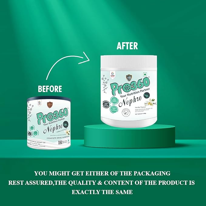 Pro360 Nephro LP Non-Dialysis Care Nutritional Supplement Powder - Low Protein, High Fat Formula Enriched with L-Taurine, L-Carnitine for Kidney/Renal Health, No Added Sugar – Vanilla Flavour 400g