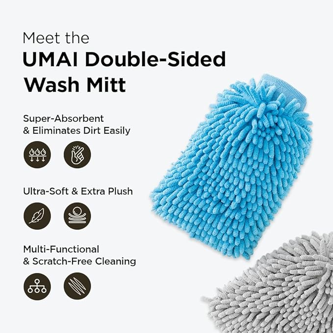 UMAI Microfiber Double-Sided Chenille Wash Mitt 1000 GSM - Super Soft, Ultra-Absorbent, Multipurpose and Double Sided Dusting Gloves for Home Cleaning | Car Cleaning, Windows and Kitchen (Grey)