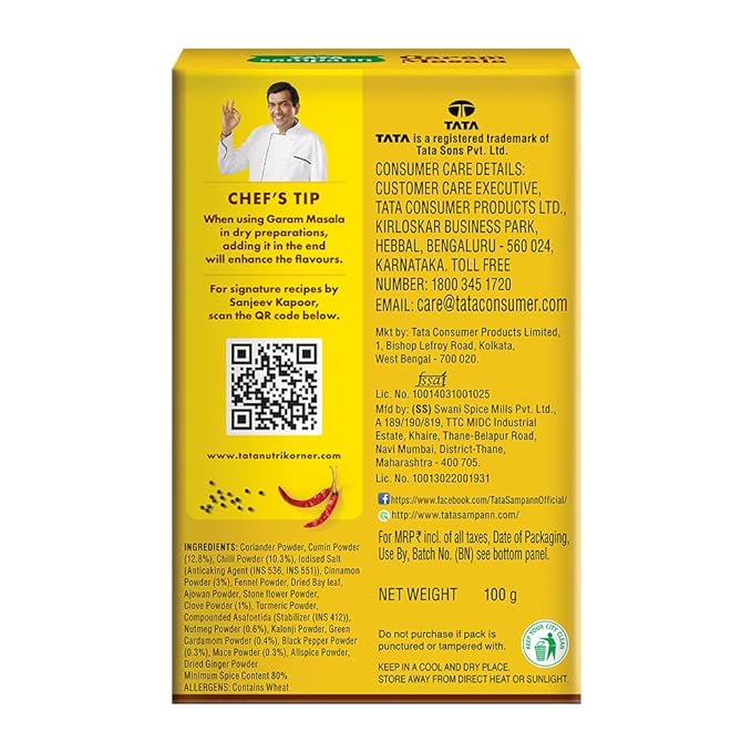 Tata Sampann Garam Masala with Natural Oils, Crafted by Chef Sanjeev Kapoor, 100g