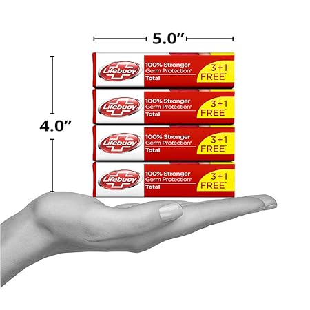 Lifebuoy Total Soap, 125 g (Pack of 4) with (Buy 3 Get 1 Free)