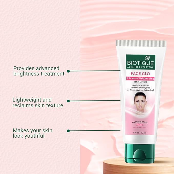 Biotique Face Glo Advance Brightening Fruit Cream | Visibly Flawless Skin  | Lightens Skin Tone | 100% Botanical Extracts | Suitable for All Skin Types | 50g