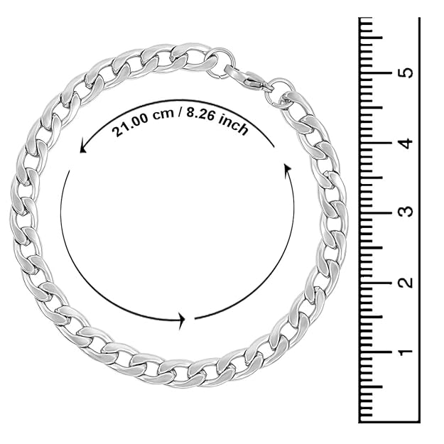 Nakabh 8 inch Stylish Chain Style Stainless Steel Bracelet for Men Boys Unisex (Silver)