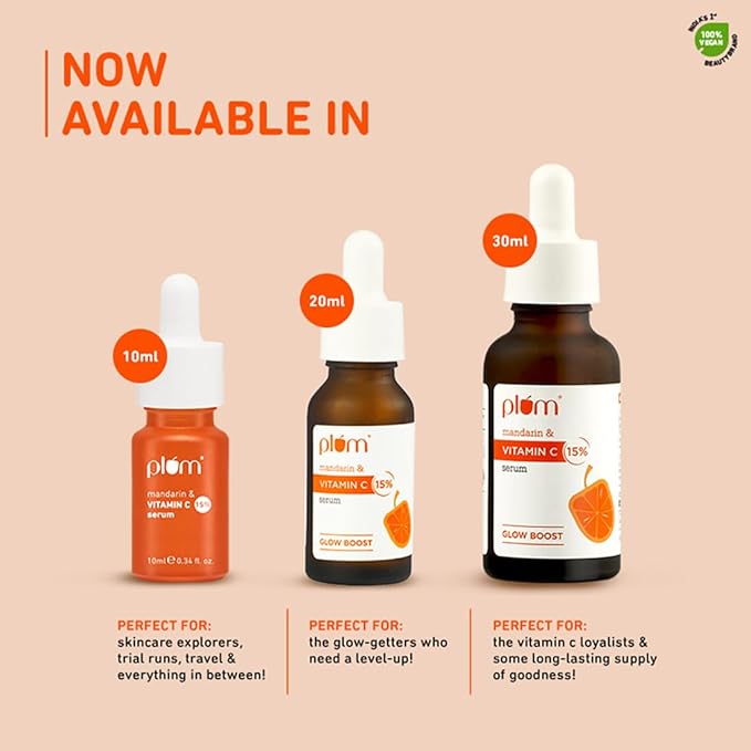 Plum 15% Vitamin C Face Serum | Boosts Glow | Reduces Dark Spots & Hyperpigmentation | with Pure Ethyl Ascorbic Acid | Lightweight & Quick-absorbing | Fragrance-Free | 10 ml