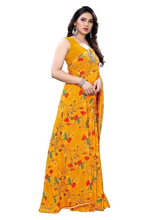 Satrani Women's Floral Printed Georgette Saree with Blouse Piece