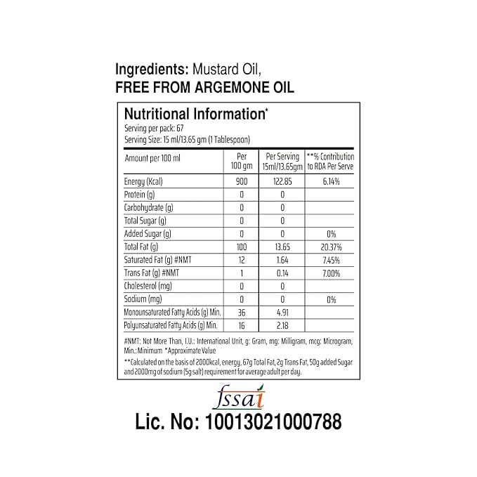 Vimal Tikha Kachi Ghani Mustard Oil (1 L Bottle)